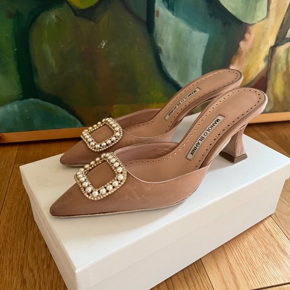 Manolo Blahnik Pearl Fabetamu Mule 38.5 - Picture 7 of 15